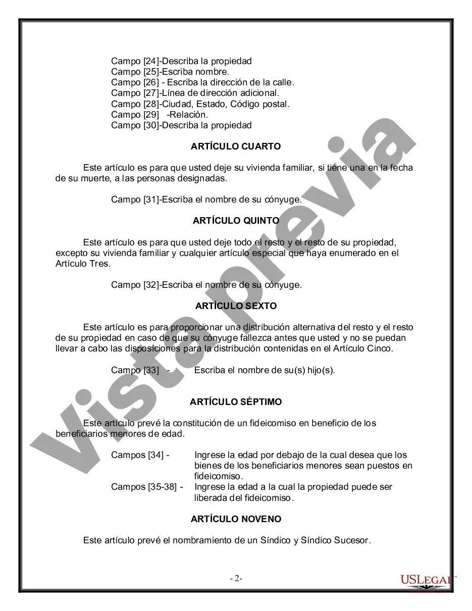 Preview Formulario de última voluntad y testamento legal para persona casada con hijos menores