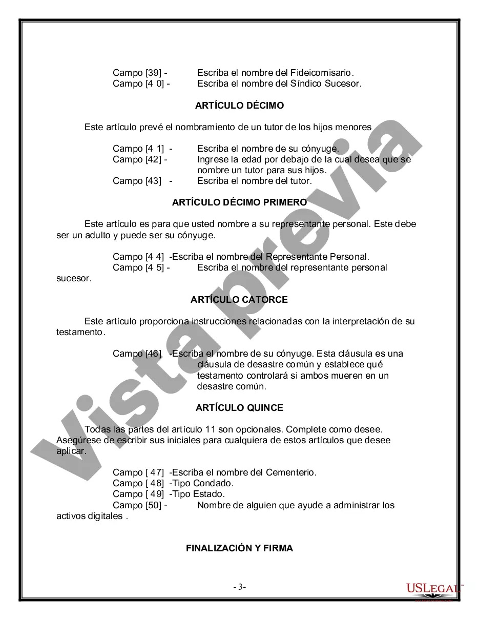 Preview Formulario de última voluntad y testamento legal para persona casada con hijos menores