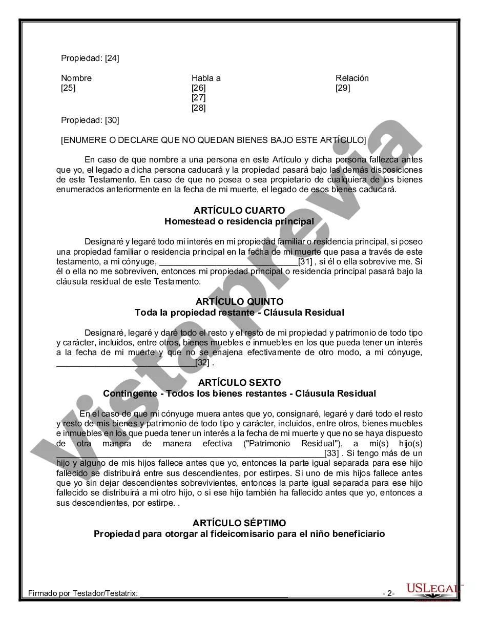 Preview Formulario de última voluntad y testamento legal para persona casada con hijos menores
