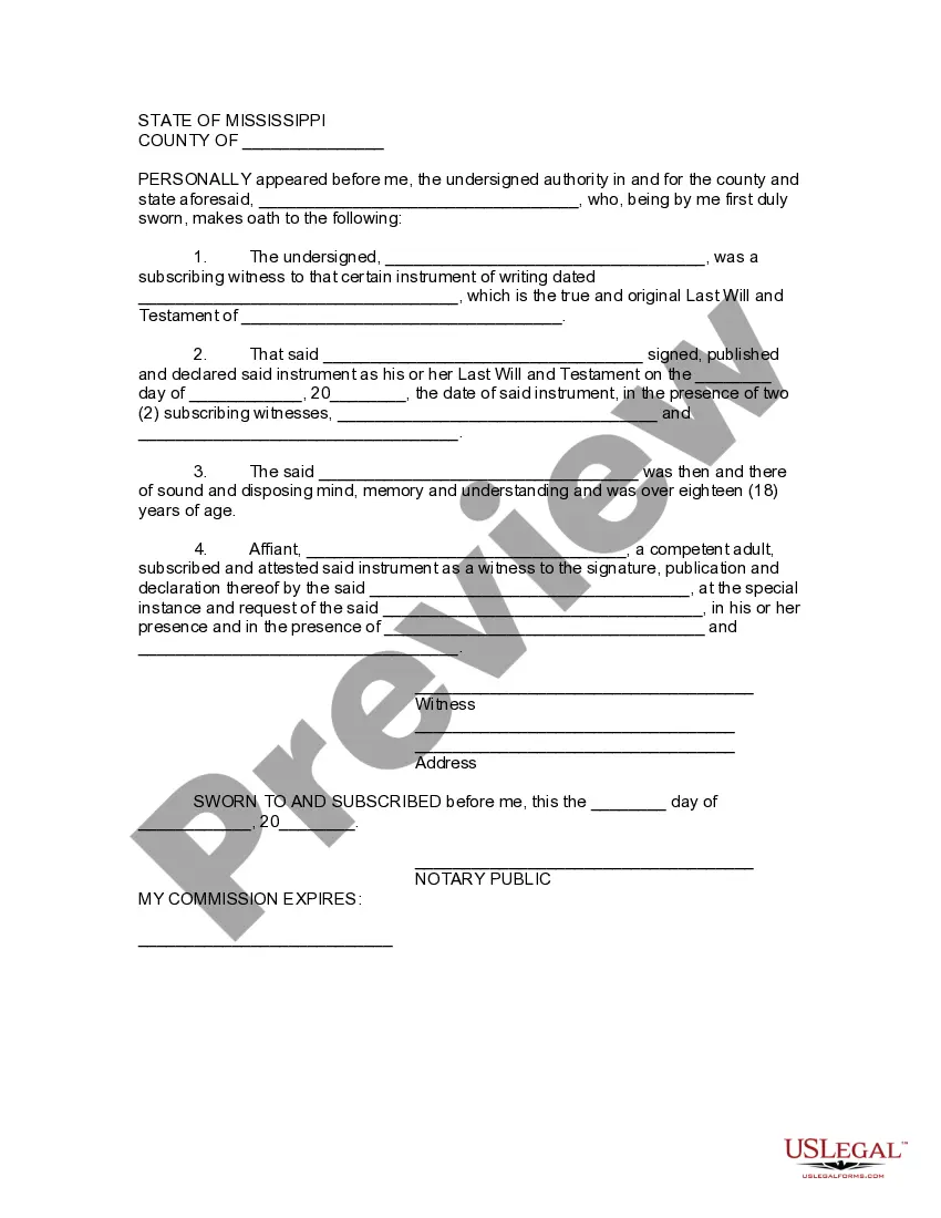 Preview Mississippi Codicil to Will Form for Amending Your Will - Will Changes or Amendments