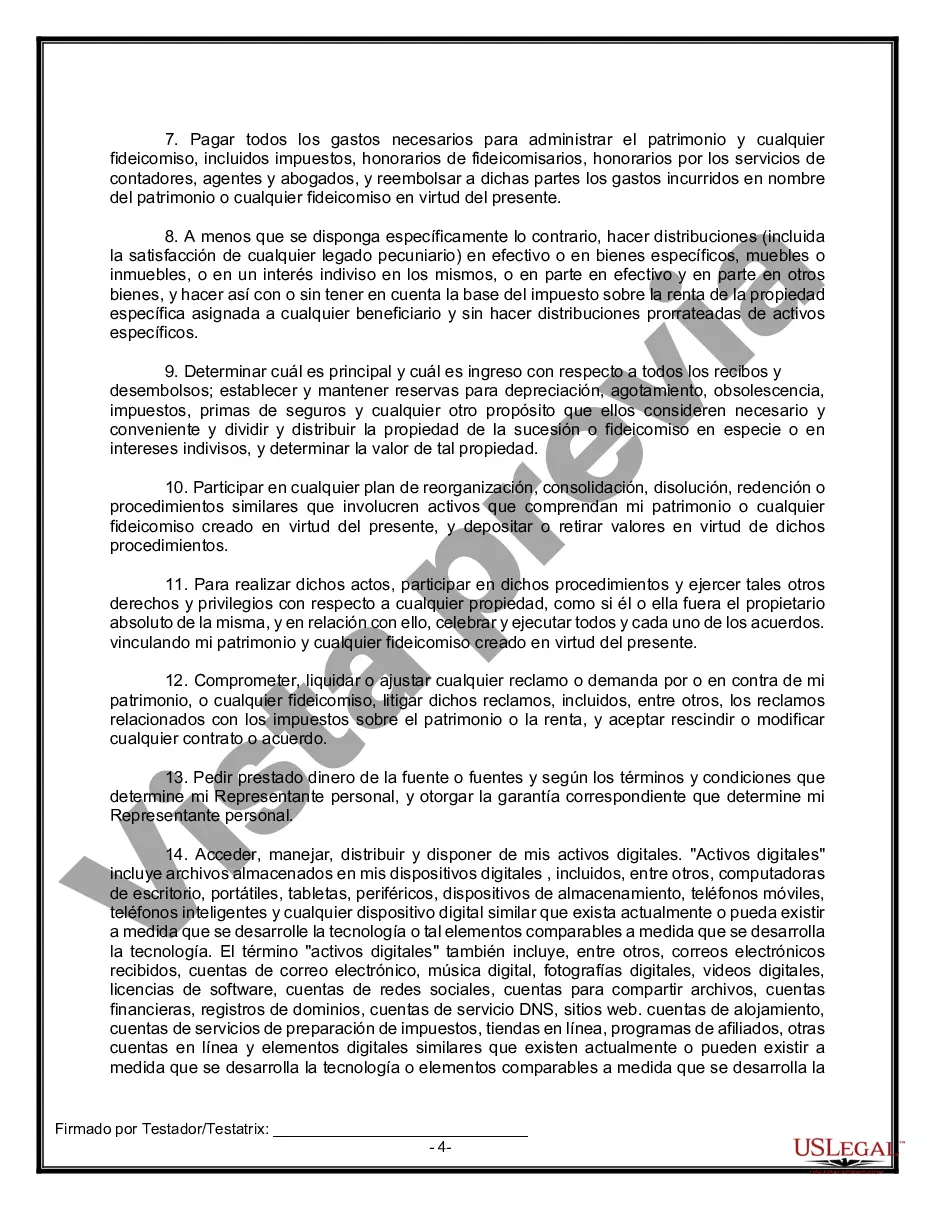 Preview Formulario de testamento y última voluntad legal para viuda o viudo con hijos adultos