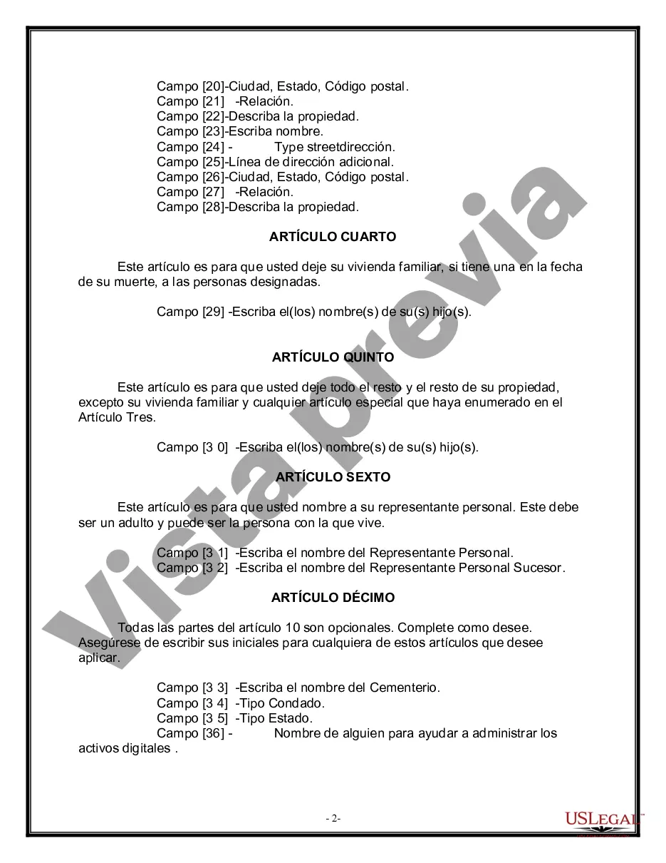 Preview Formulario de testamento y última voluntad legal para viuda o viudo con hijos adultos