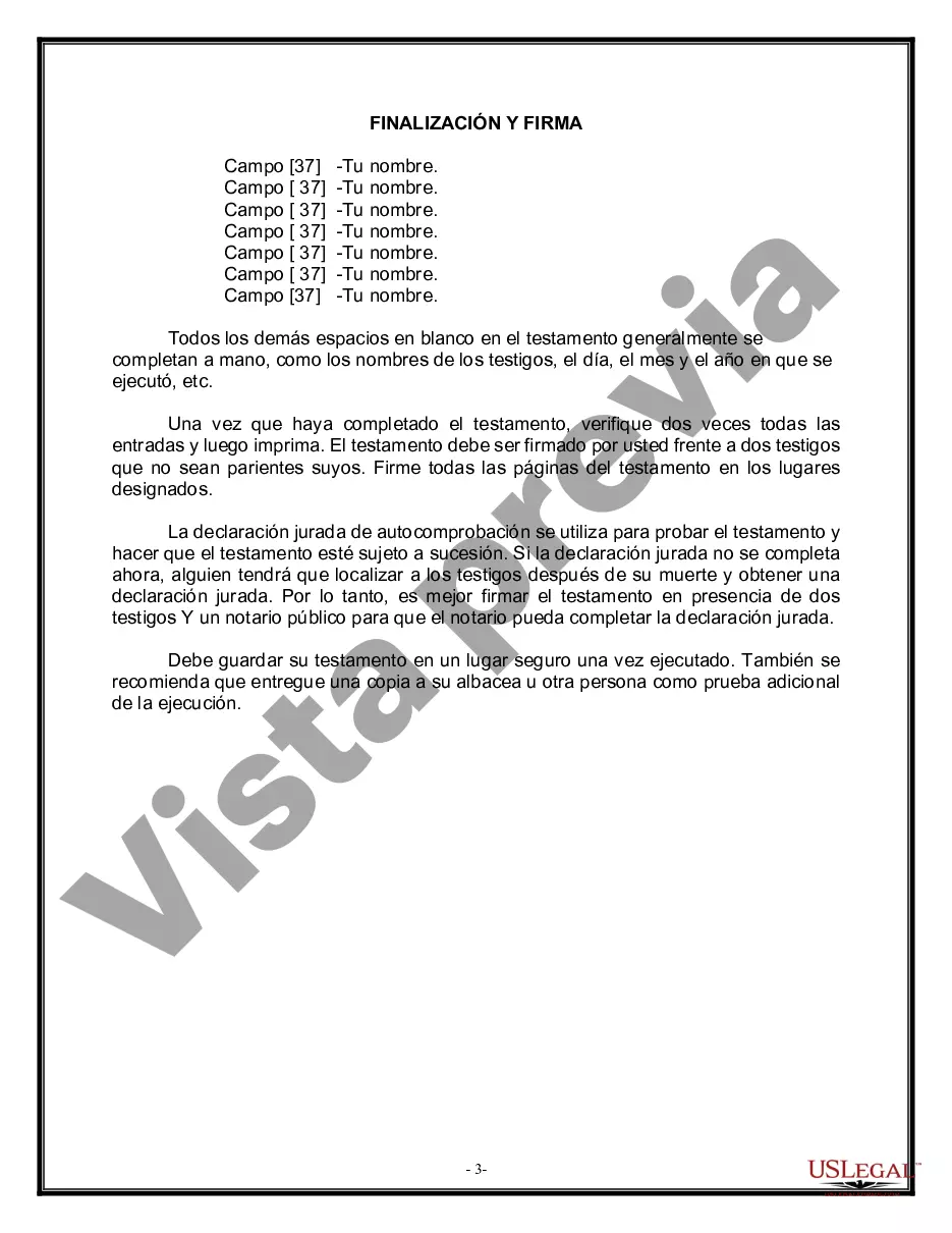 Preview Formulario de testamento y última voluntad legal para viuda o viudo con hijos adultos