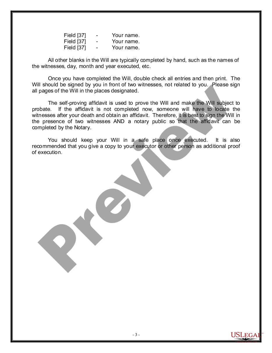 page 2 Legal Last Will and Testament Form for a Widow or Widower with Adult Children preview