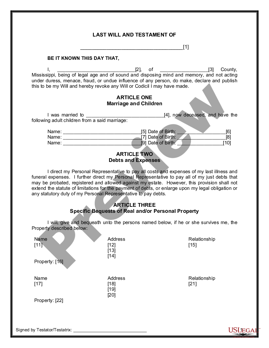 page 6 Legal Last Will and Testament Form for a Widow or Widower with Adult Children preview