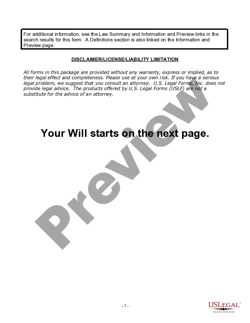 Preview Last Will and Testament for Widow or Widower with Minor Children