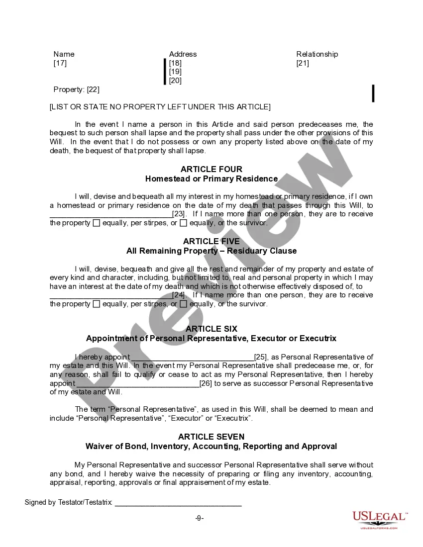 Preview Last Will for a Widow or Widower with no Children