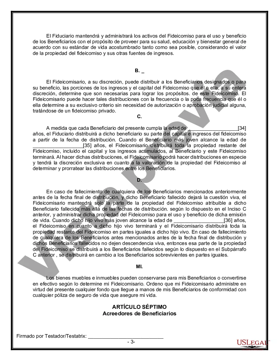 Preview Formulario de última voluntad y testamento legal para una viuda o viudo con hijos adultos y menores
