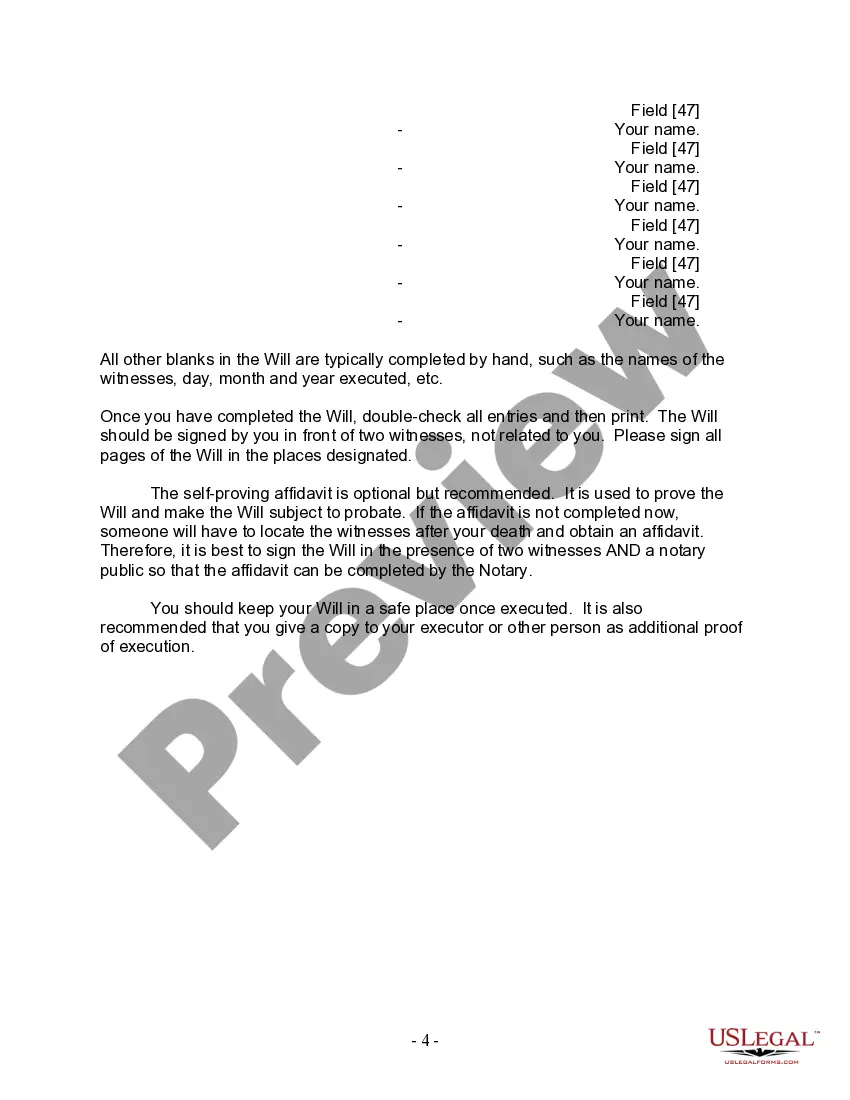 Preview Last Will and Testament for a Widow or Widower with Adult and Minor Children