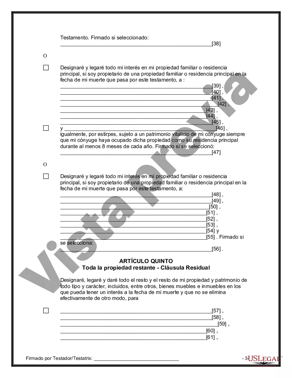 Preview Formulario Legal de Última Voluntad y Testamento para Persona Divorciada y Recasada con Hijos Míos, Tuyos y Nuestros