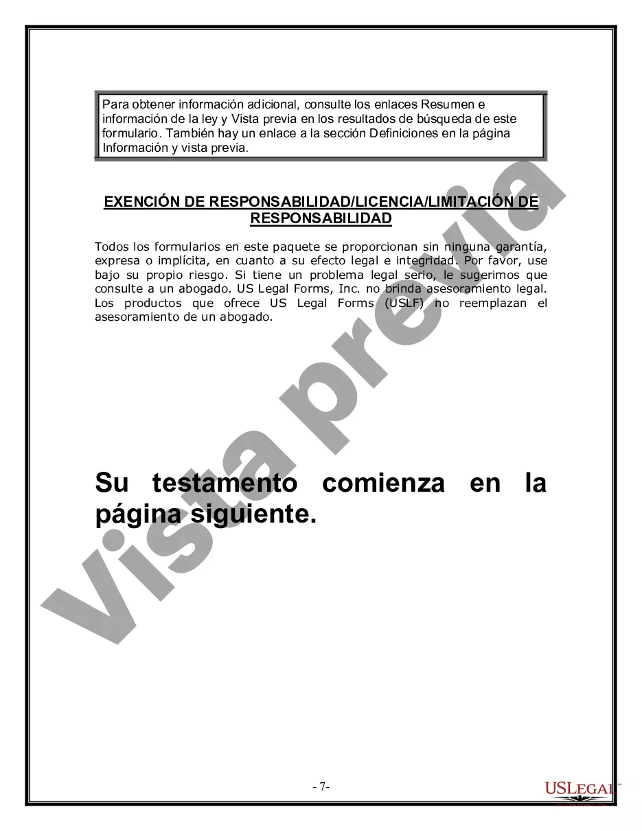 Preview Formulario Legal de Última Voluntad y Testamento para Persona Divorciada y Recasada con Hijos Míos, Tuyos y Nuestros