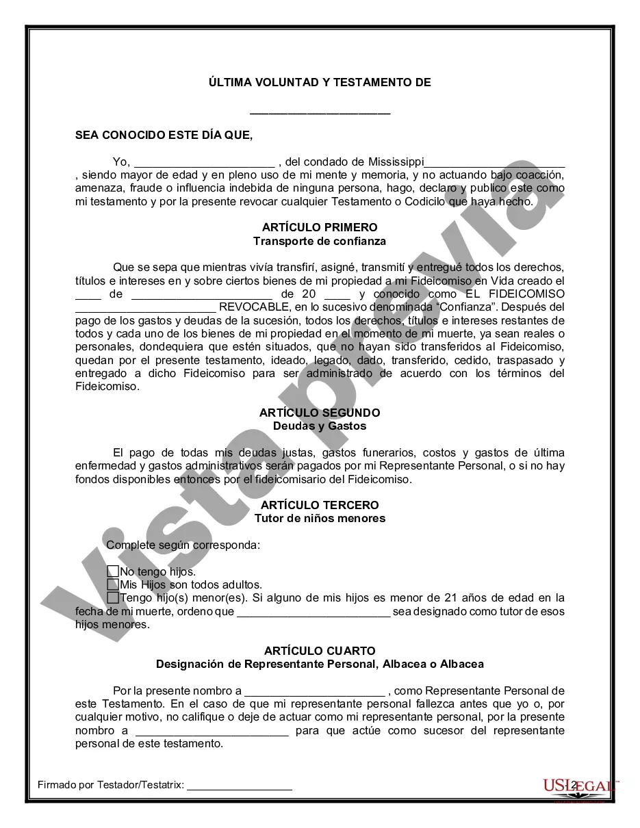 Preview Último testamento legal y formulario de testamento con todos los bienes en fideicomiso llamado testamento invertido