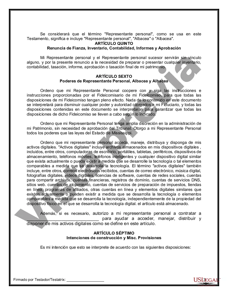 Preview Último testamento legal y formulario de testamento con todos los bienes en fideicomiso llamado testamento invertido