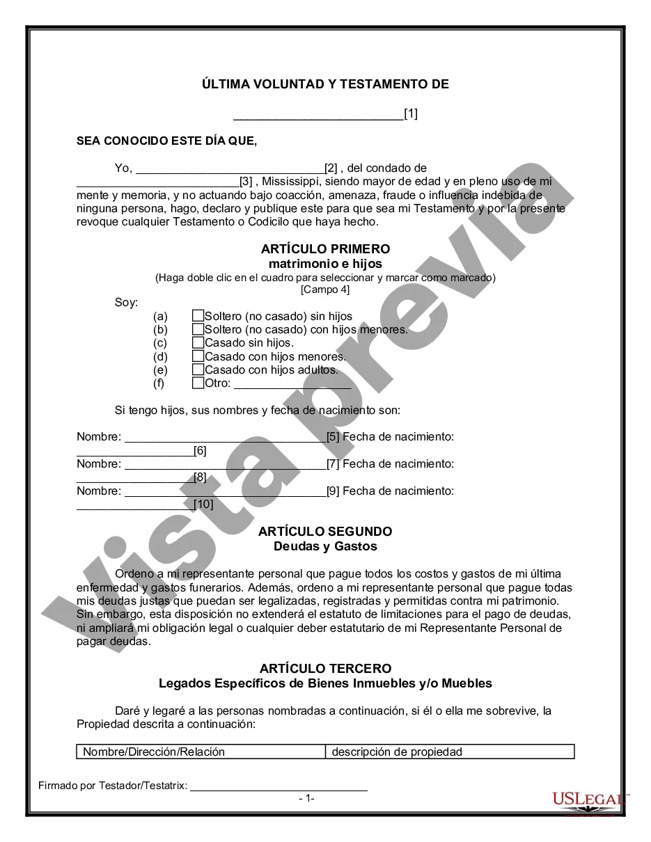 Preview Última voluntad y testamento para otras personas