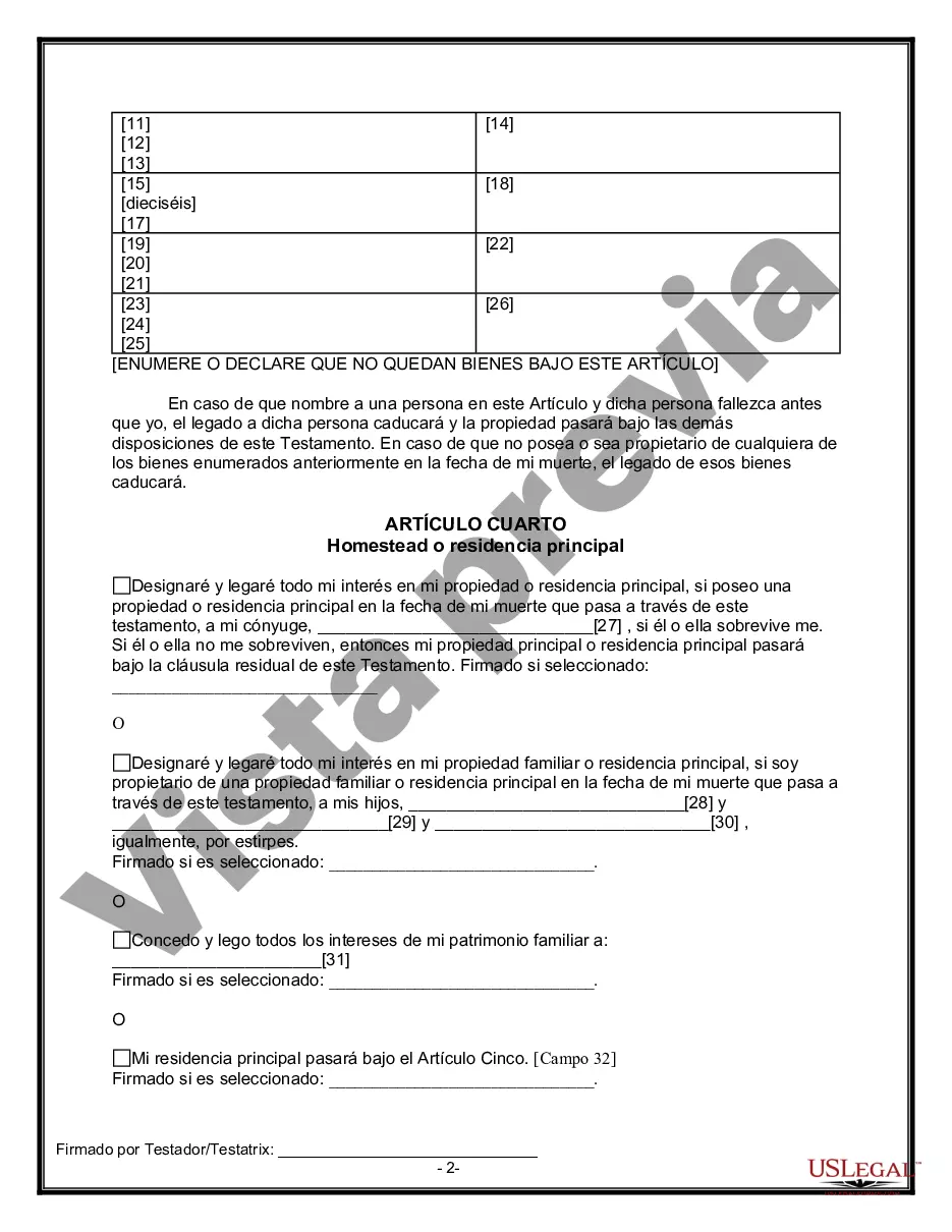 Preview Última voluntad y testamento para otras personas