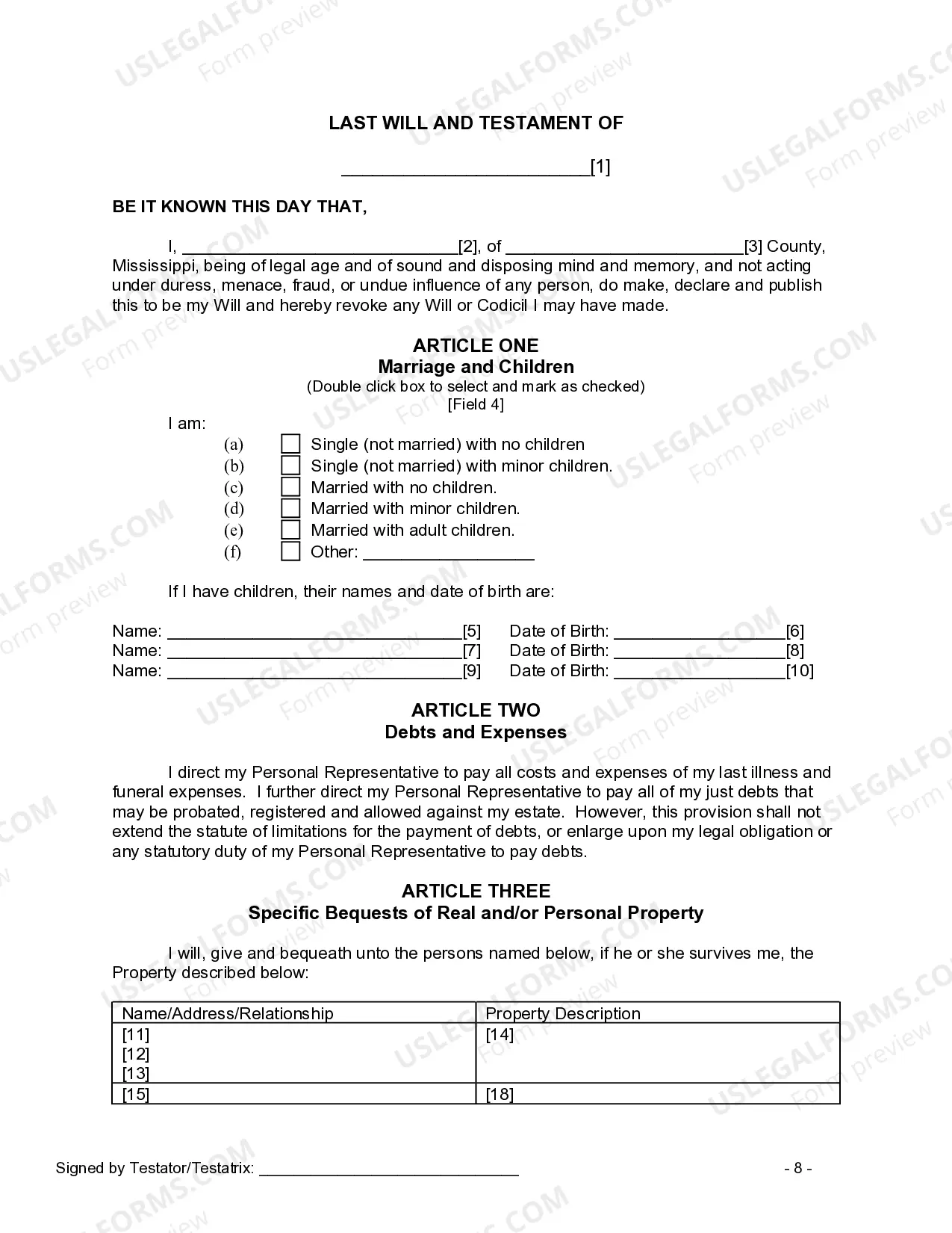 Preview Last Will and Testament for other Persons