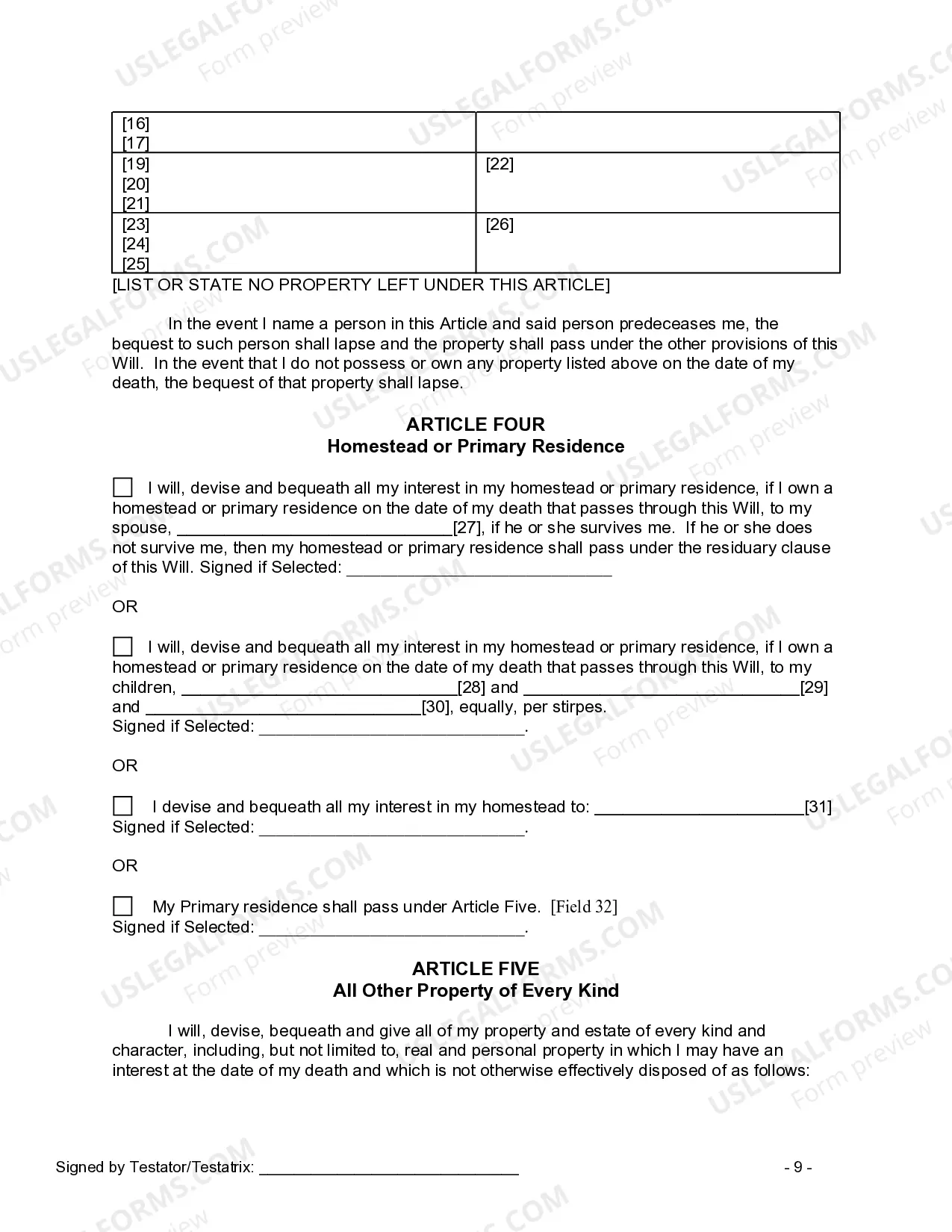 Preview Last Will and Testament for other Persons