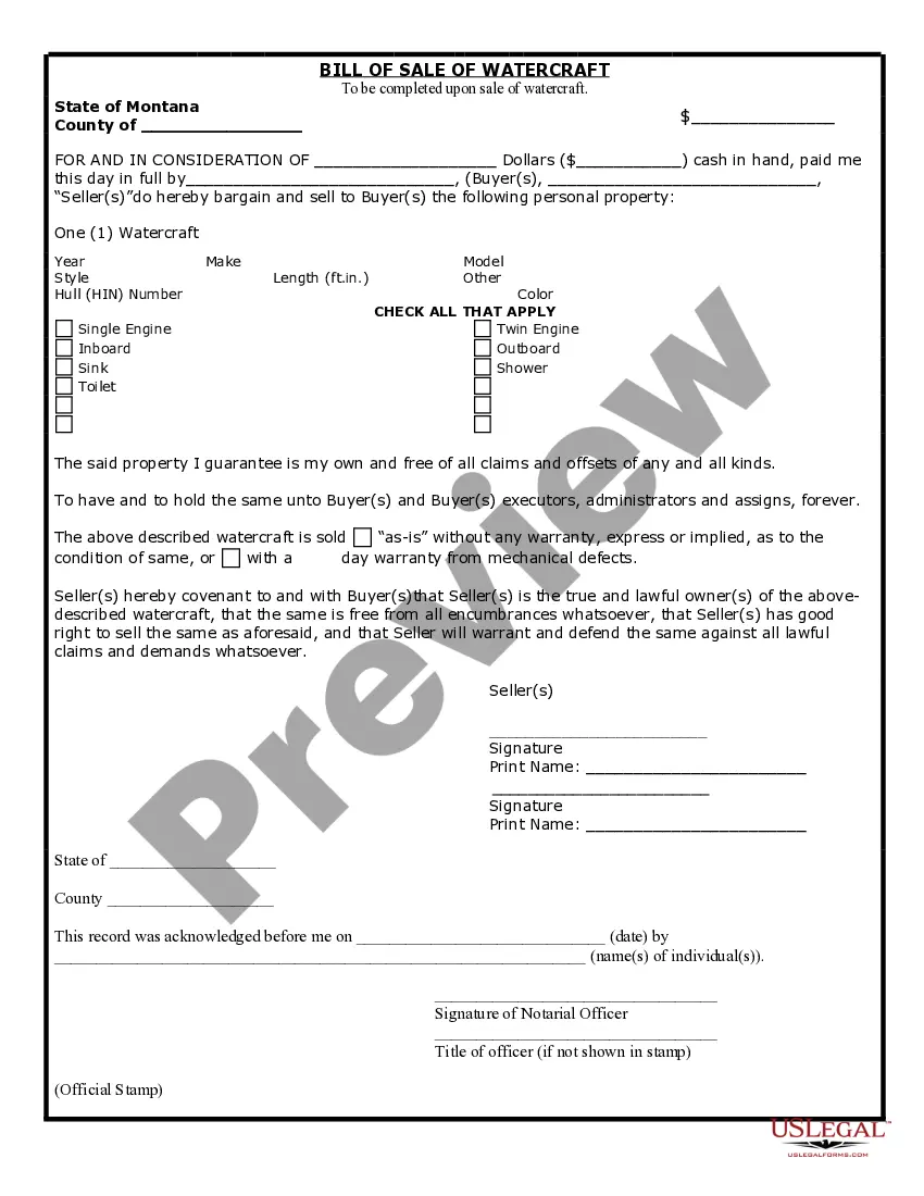Preview Bill of Sale for WaterCraft or Boat