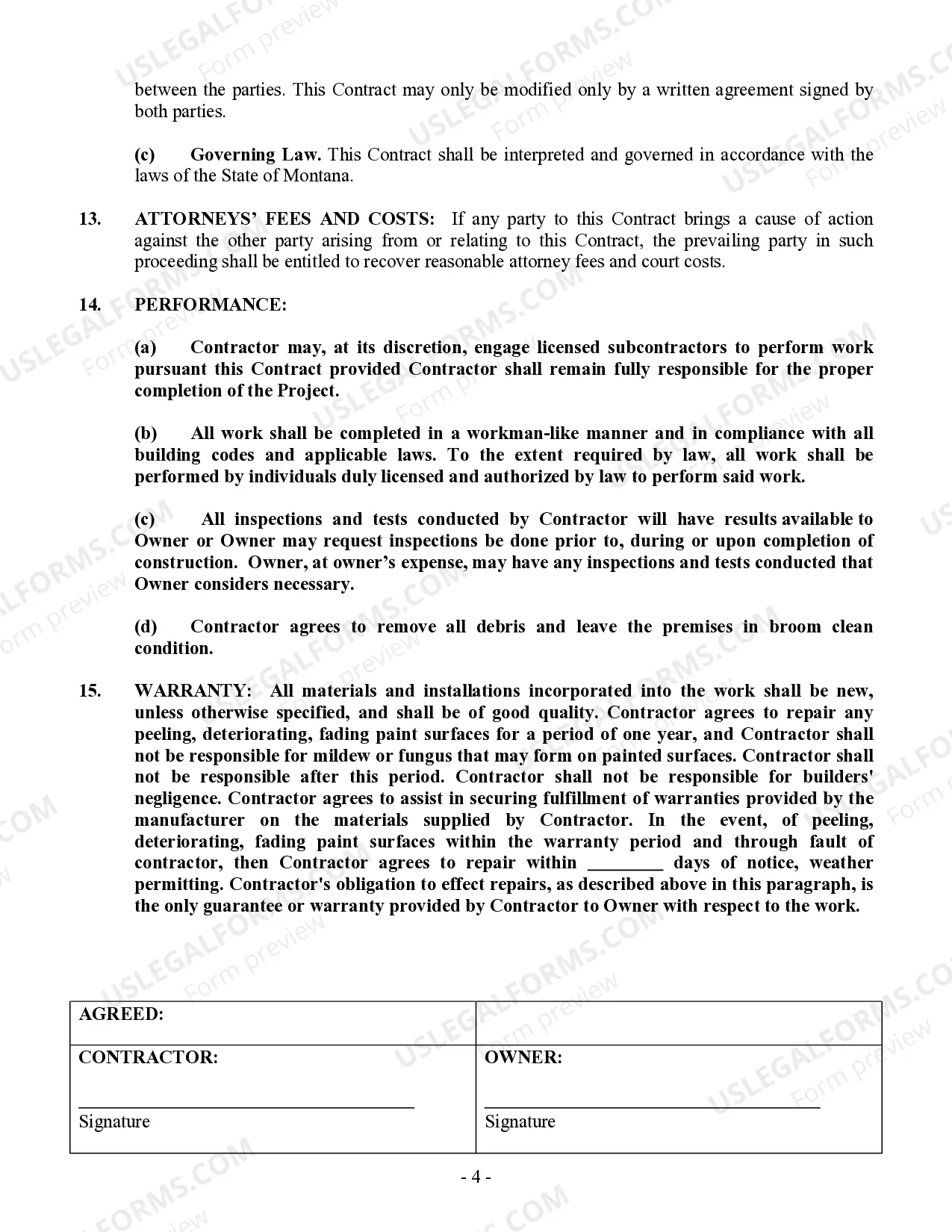 Preview Painting Contract for Contractor