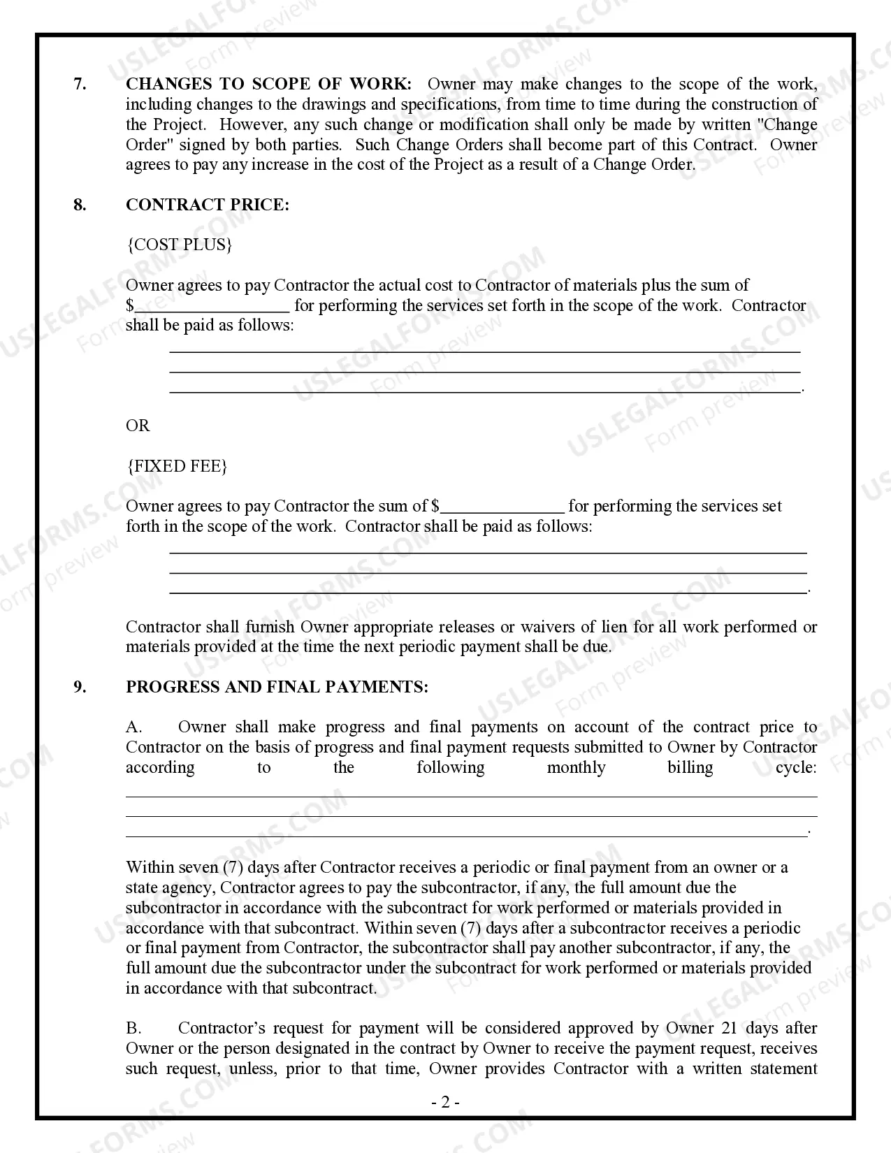 Preview Commercial Contract for Contractor