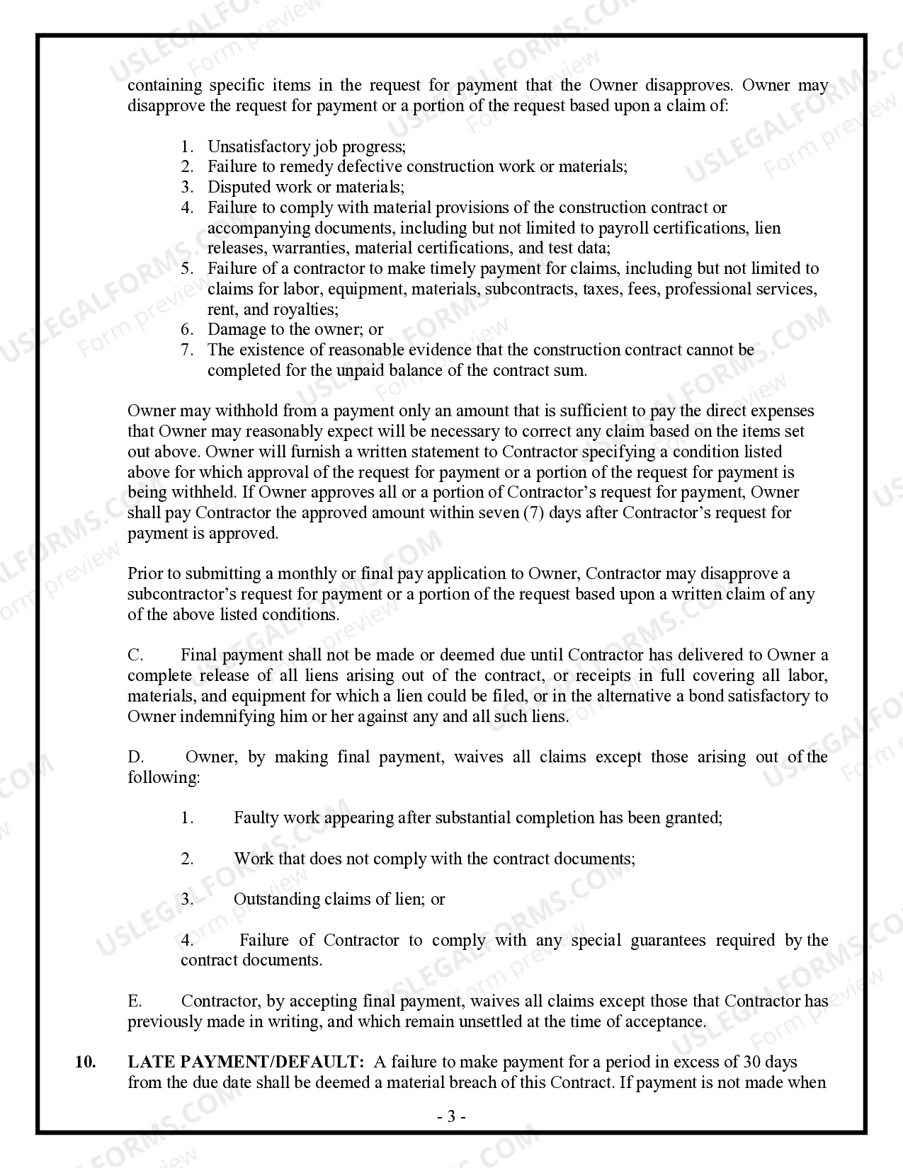 Preview Commercial Contract for Contractor