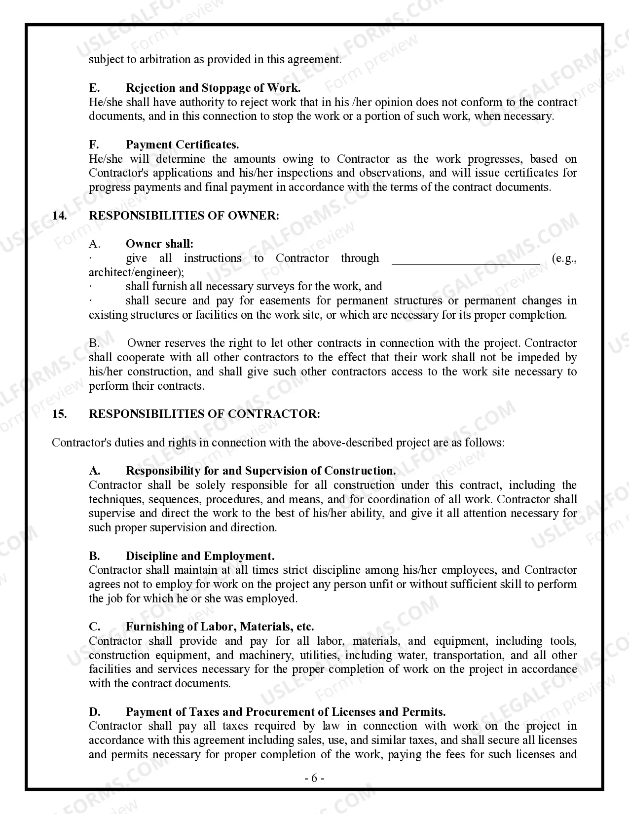 Preview Commercial Contract for Contractor