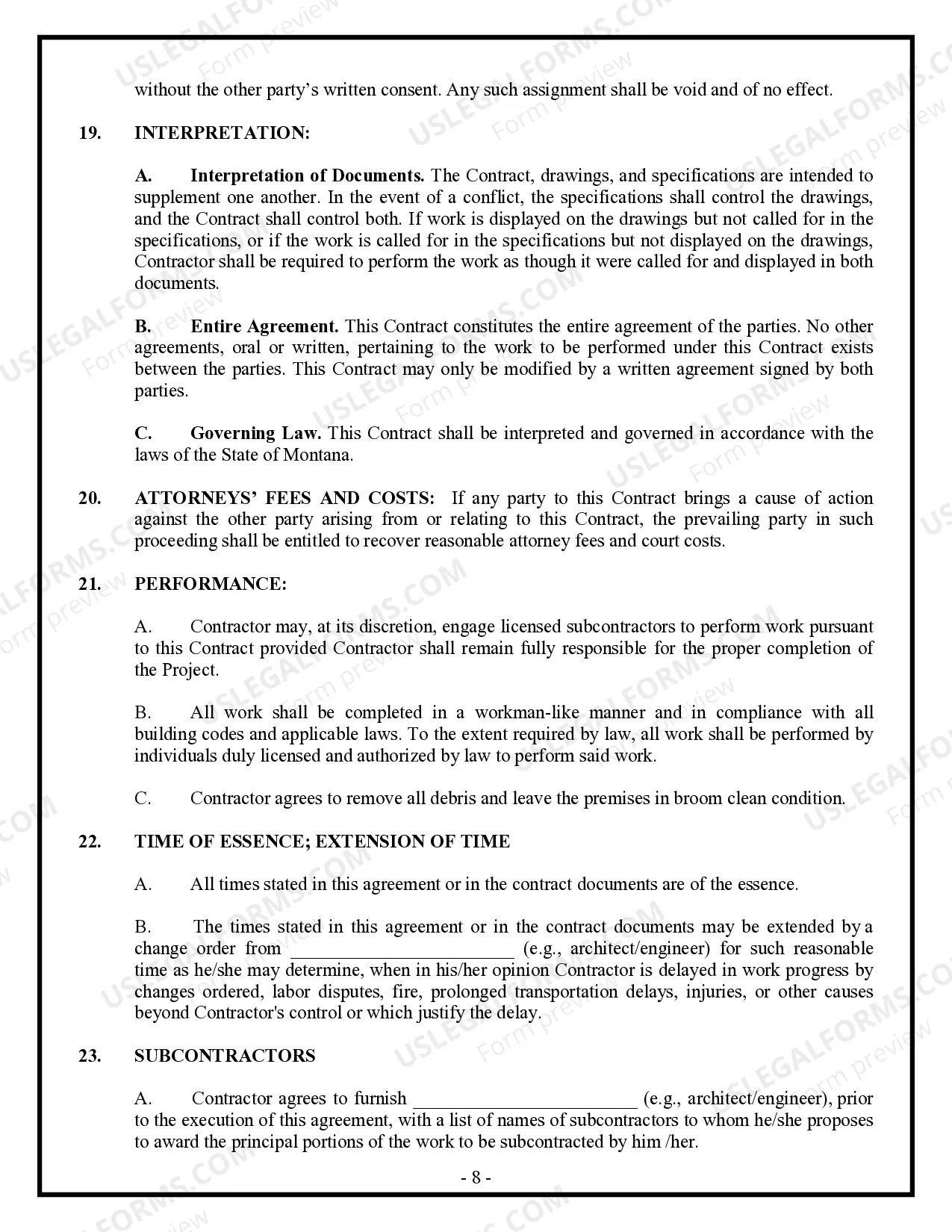 Preview Commercial Contract for Contractor