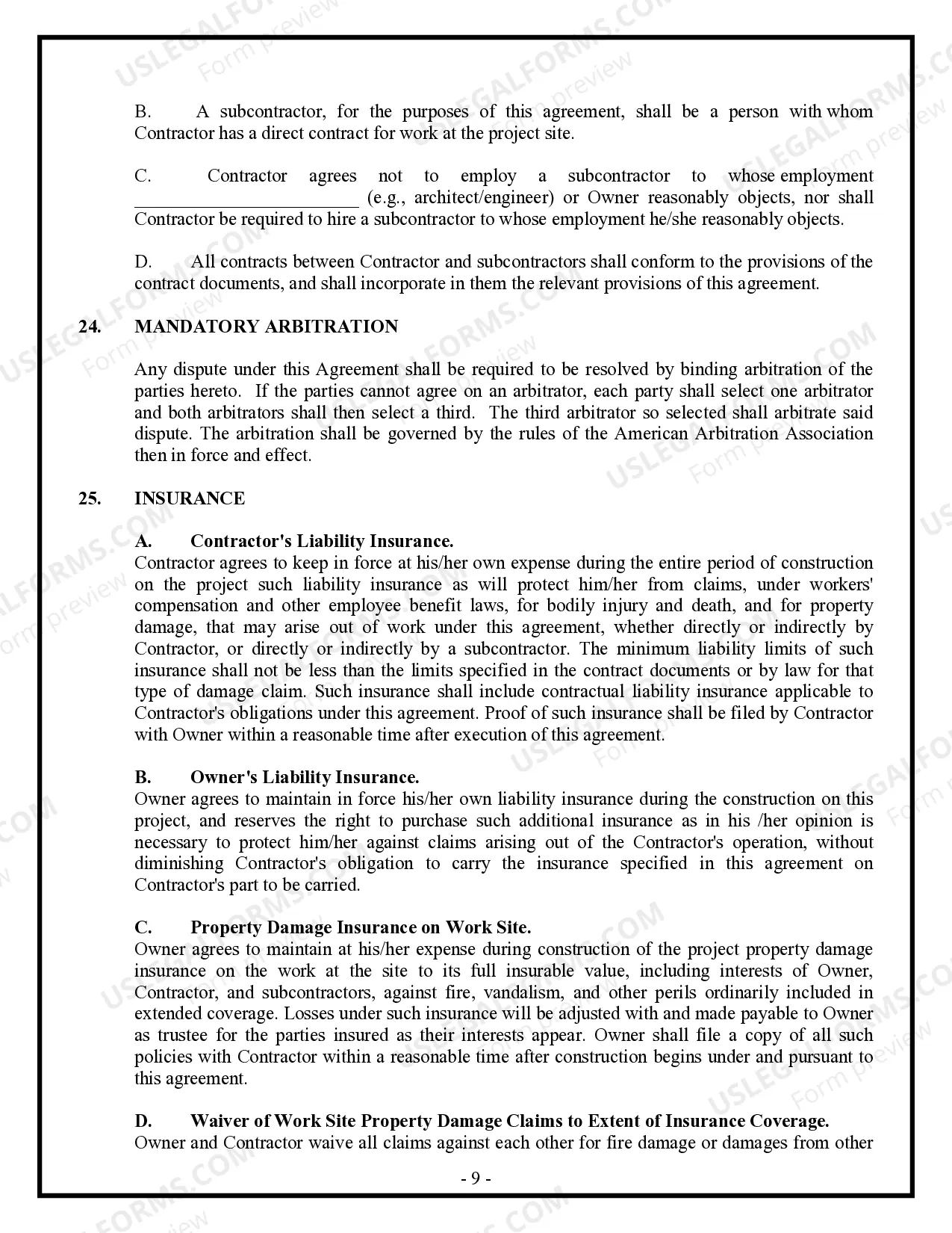 Preview Commercial Contract for Contractor