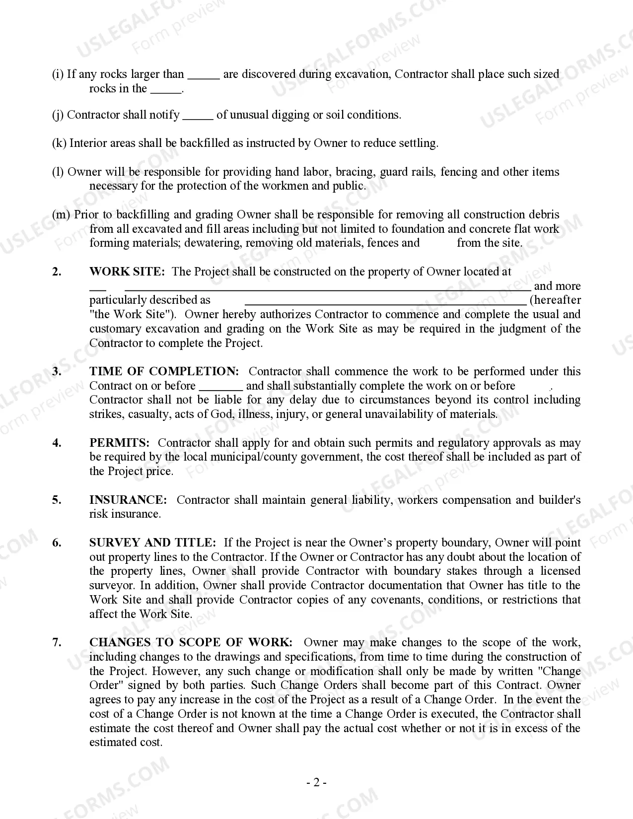 Preview Excavator Contract for Contractor