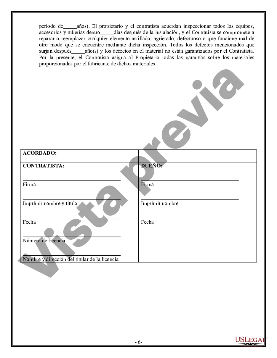 Preview Contrato de plomería para contratista