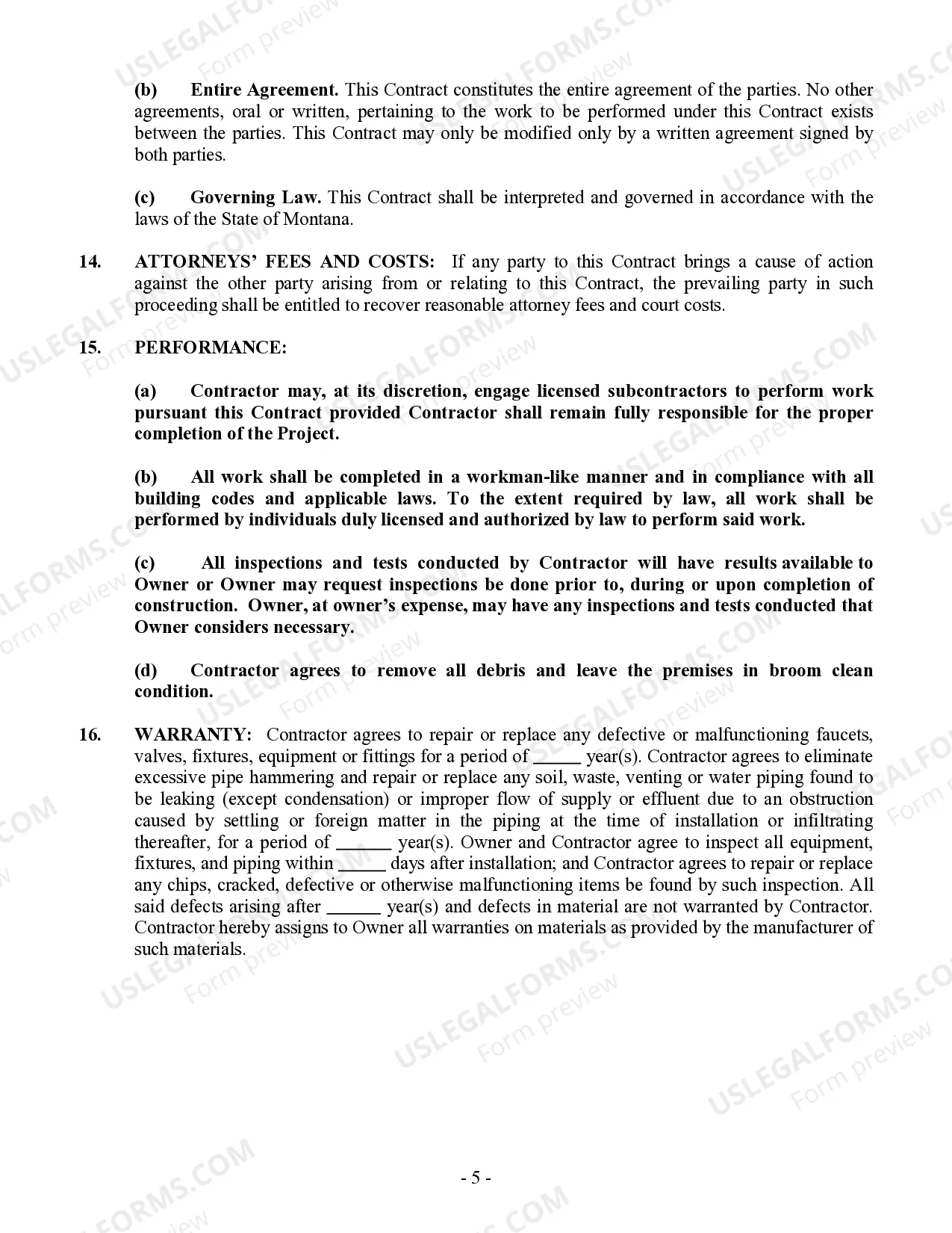 Preview Plumbing Contract for Contractor