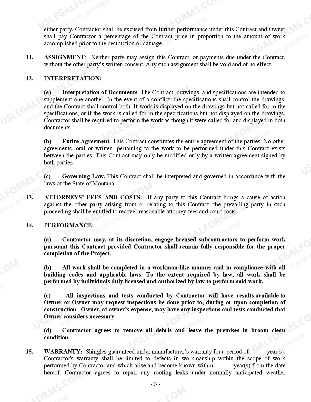 Preview Roofing Contract for Contractor