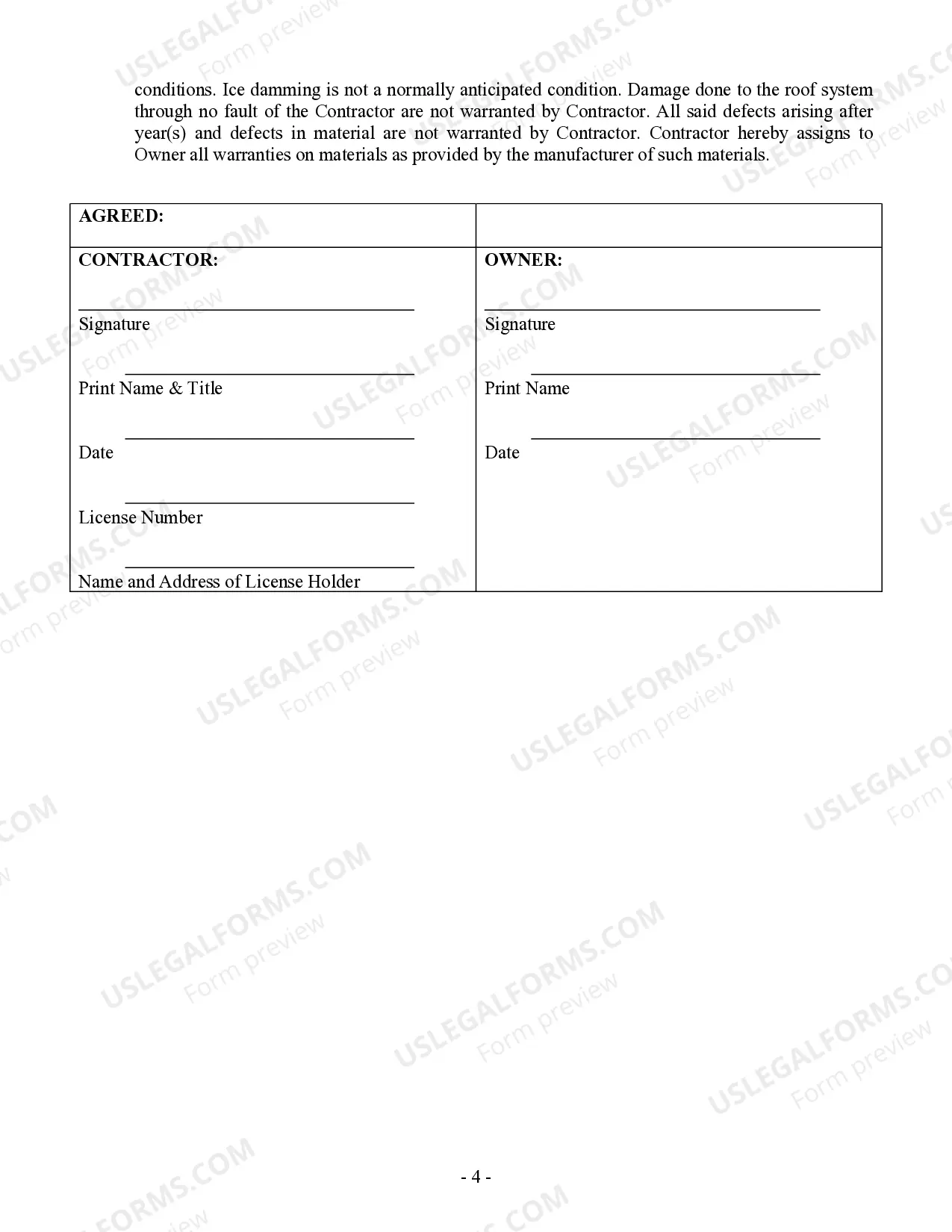 Preview Roofing Contract for Contractor