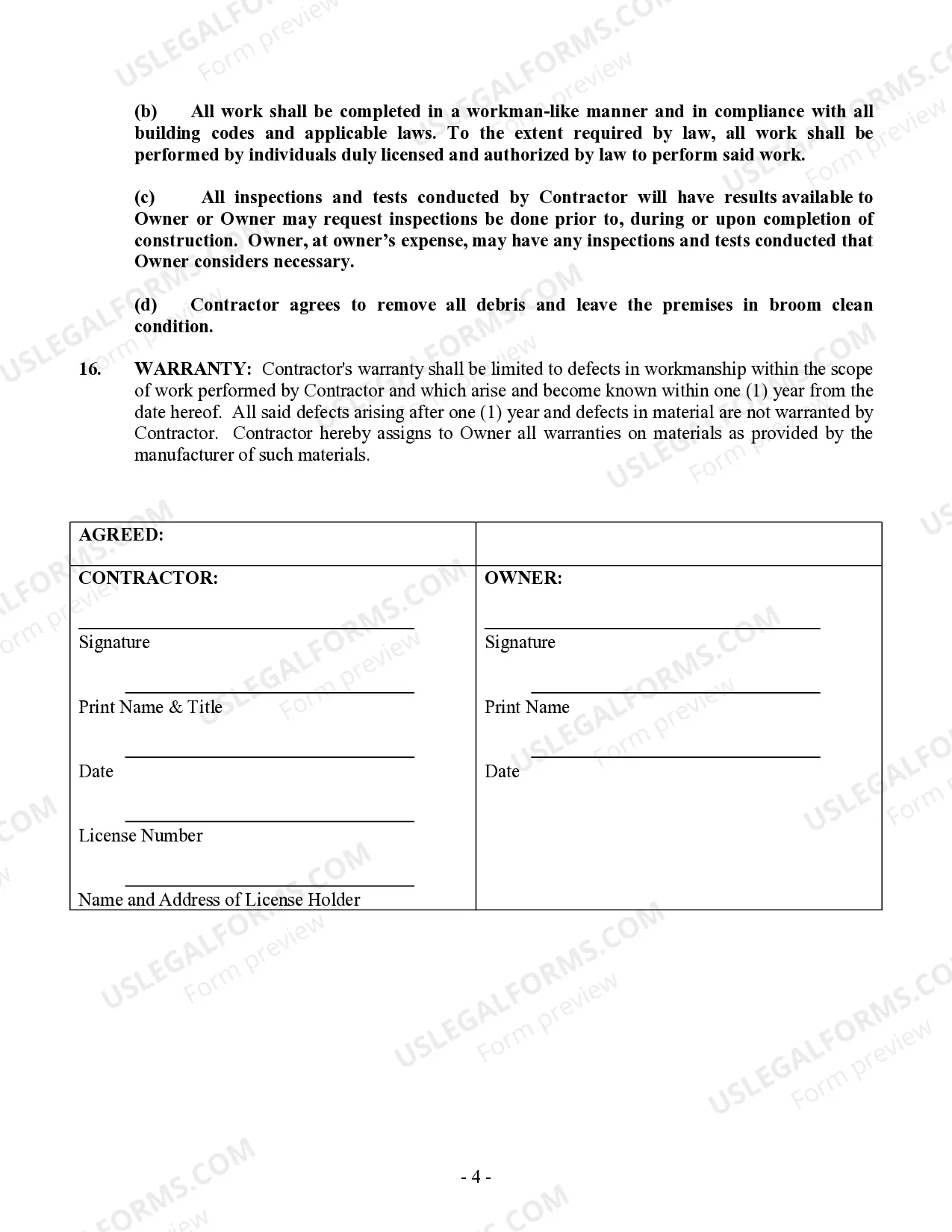 Preview Flooring Contract for Contractor