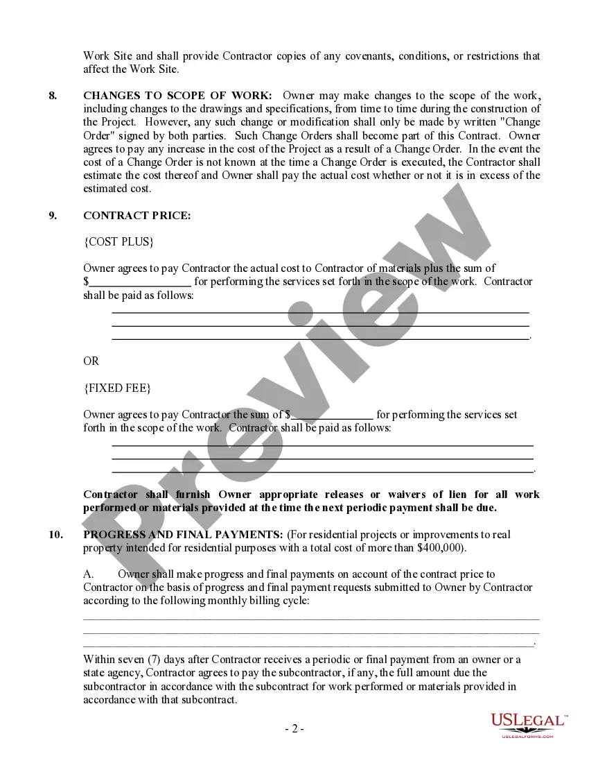Preview Construction Contract Cost Plus or Fixed Fee