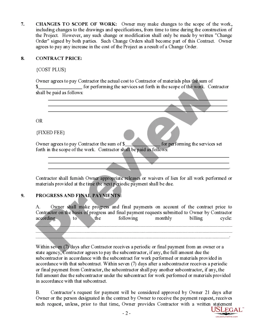 Preview Montana New Home Construction Contract