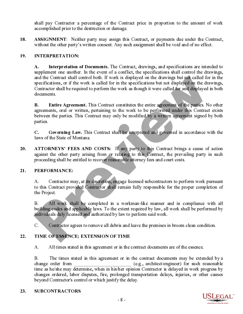 Preview Montana New Home Construction Contract