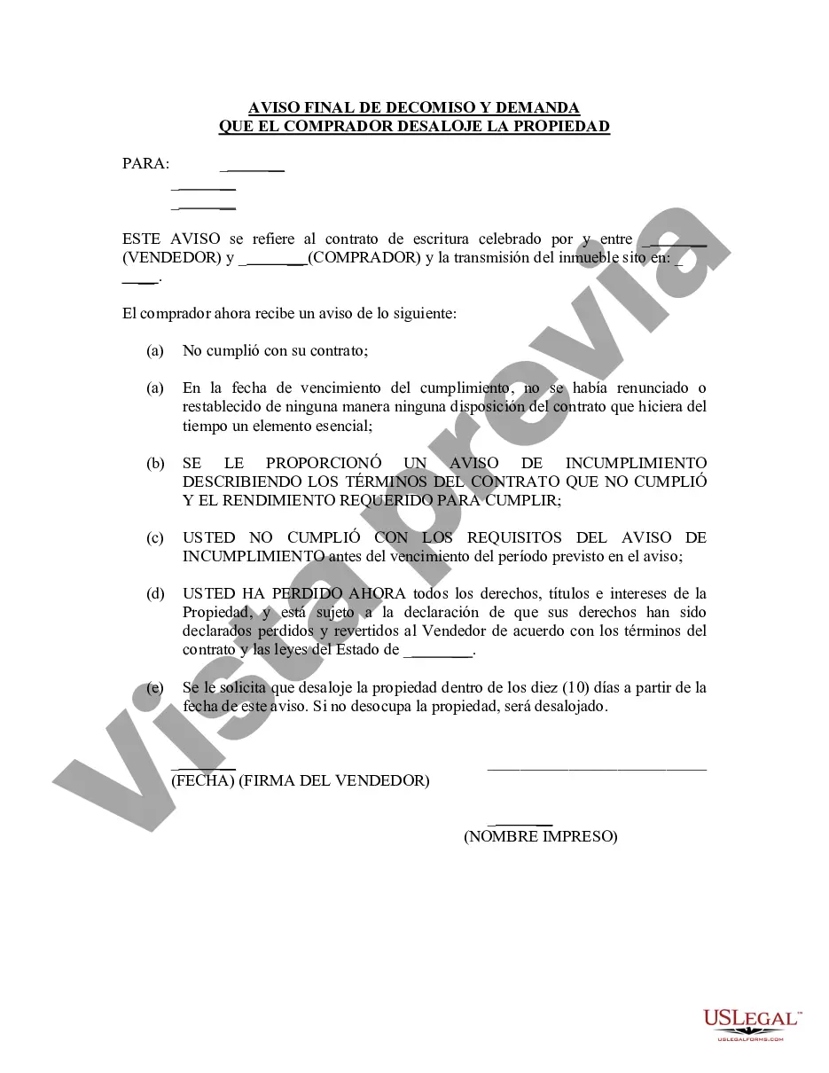 Preview Aviso final de decomiso y solicitud de desalojar la propiedad en virtud del contrato de escritura