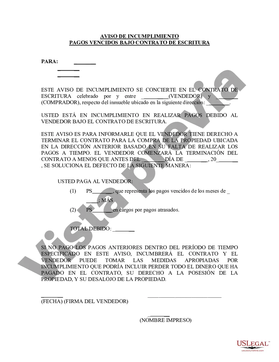 Preview Notificación de Incumplimiento de Pagos Atrasados en relación con el Contrato de Escritura