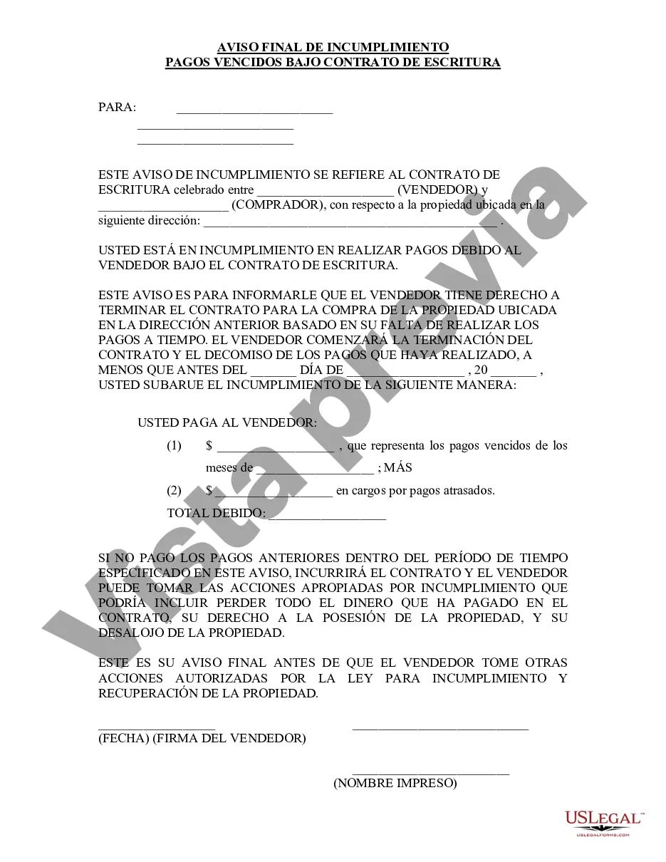 Preview Aviso final de incumplimiento de pagos vencidos en relación con el contrato de escritura