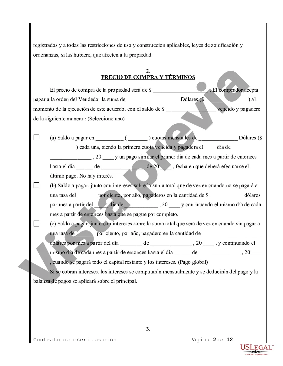 Preview Acuerdo o Contrato de Escritura de Venta y Compra de Bienes Raíces a/k/a Terreno o Contrato de Ejecución