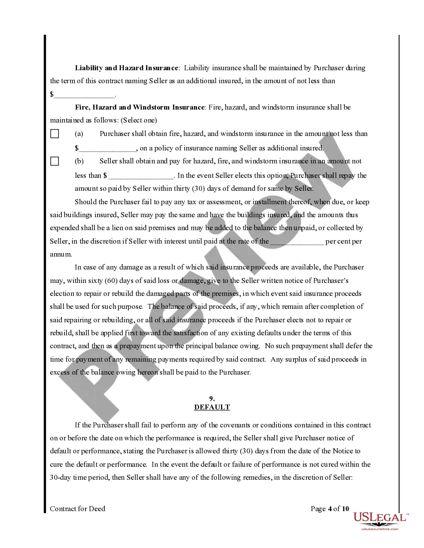 Preview Agreement or Contract for Deed for Sale and Purchase of Real Estate a/k/a Land or Executory Contract