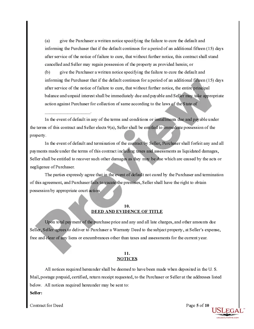 Preview Agreement or Contract for Deed for Sale and Purchase of Real Estate a/k/a Land or Executory Contract