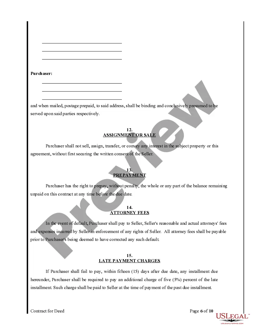 Preview Agreement or Contract for Deed for Sale and Purchase of Real Estate a/k/a Land or Executory Contract