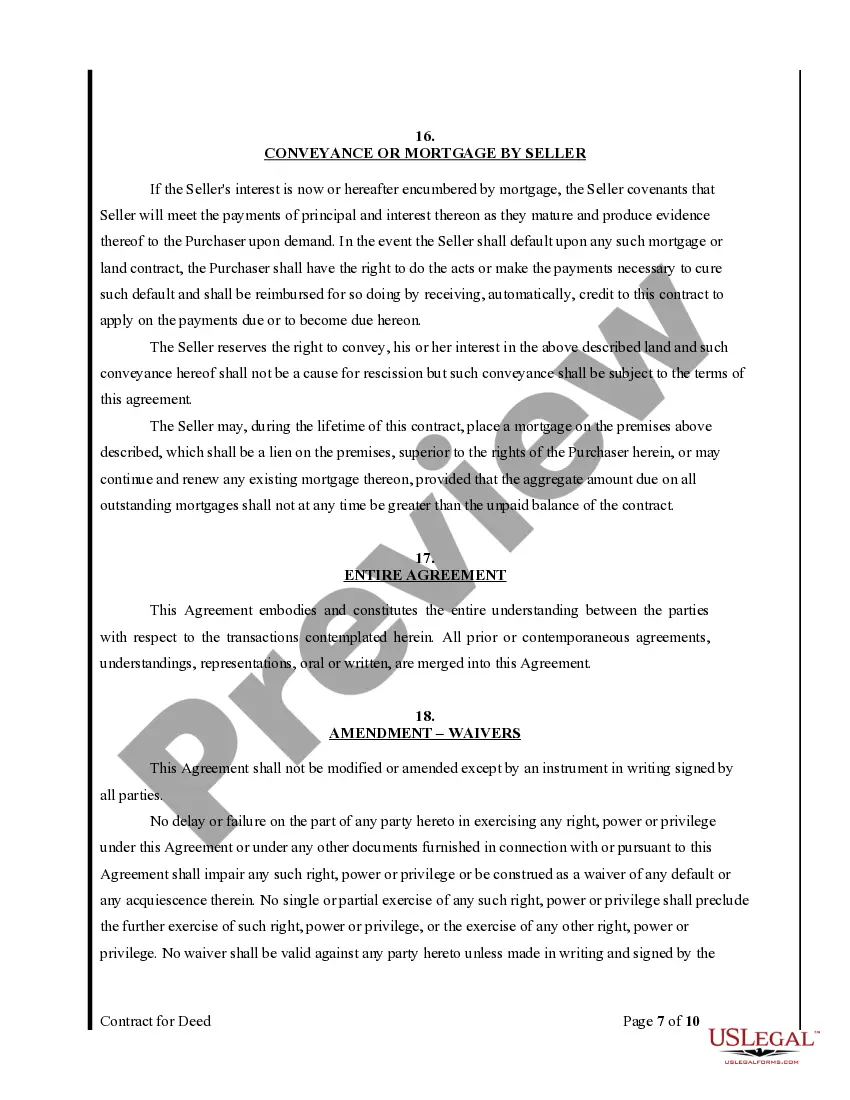 Preview Agreement or Contract for Deed for Sale and Purchase of Real Estate a/k/a Land or Executory Contract