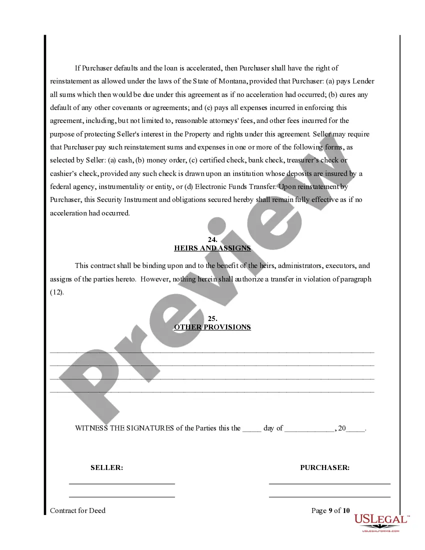 Preview Agreement or Contract for Deed for Sale and Purchase of Real Estate a/k/a Land or Executory Contract