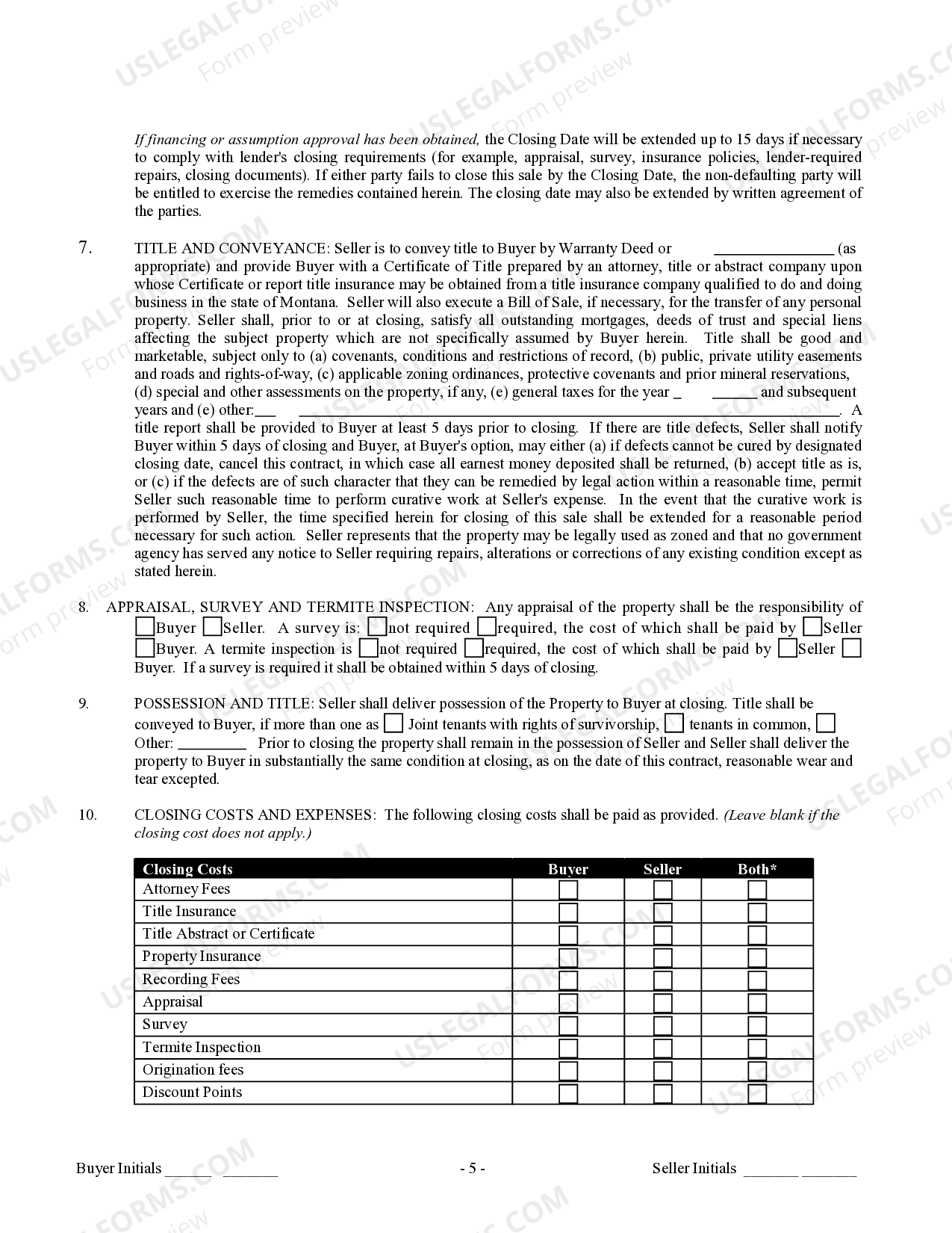 Montana Contract for Sale and Purchase of Real Estate with No Broker