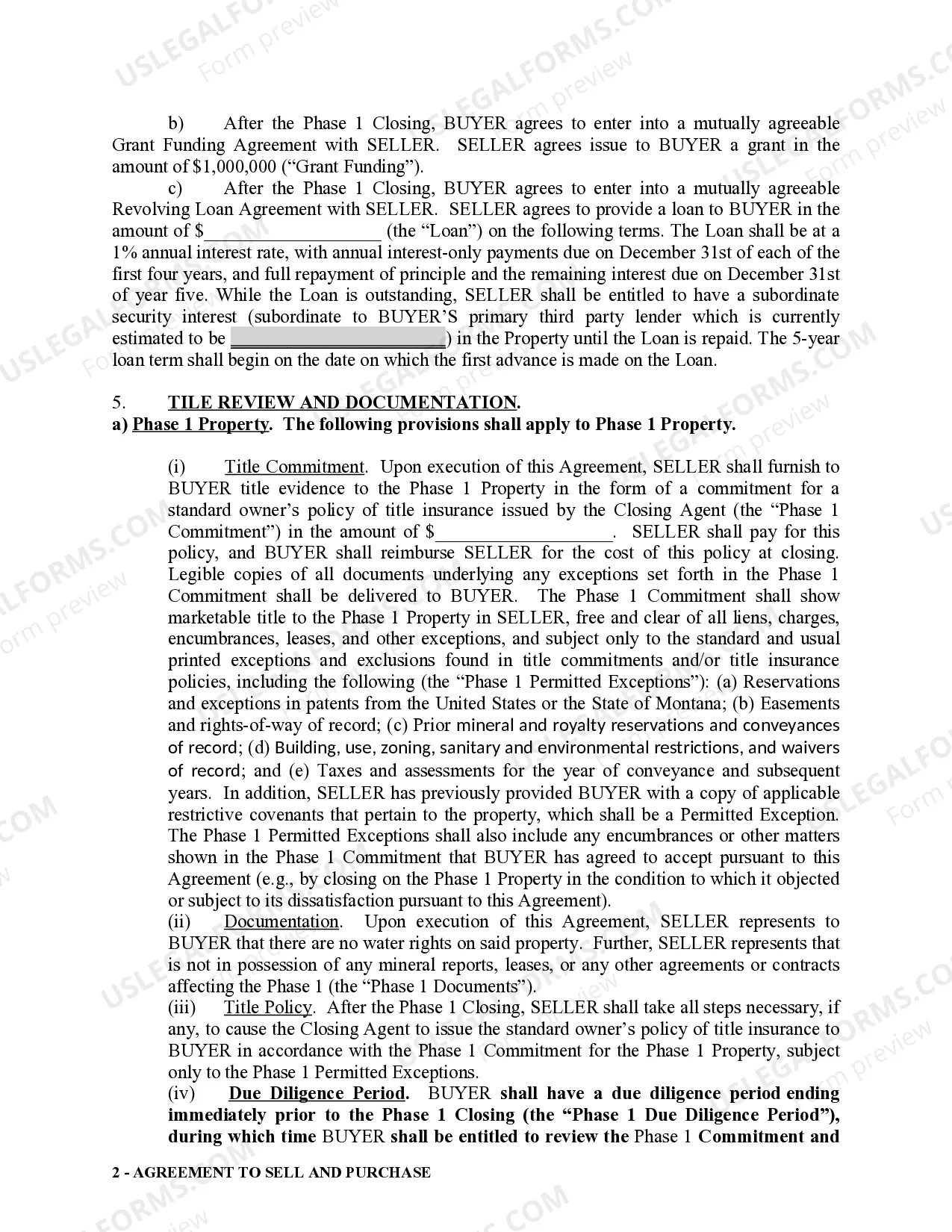 Preview Agreement to Sell and Purchase Land for Development and Reacquisition Option