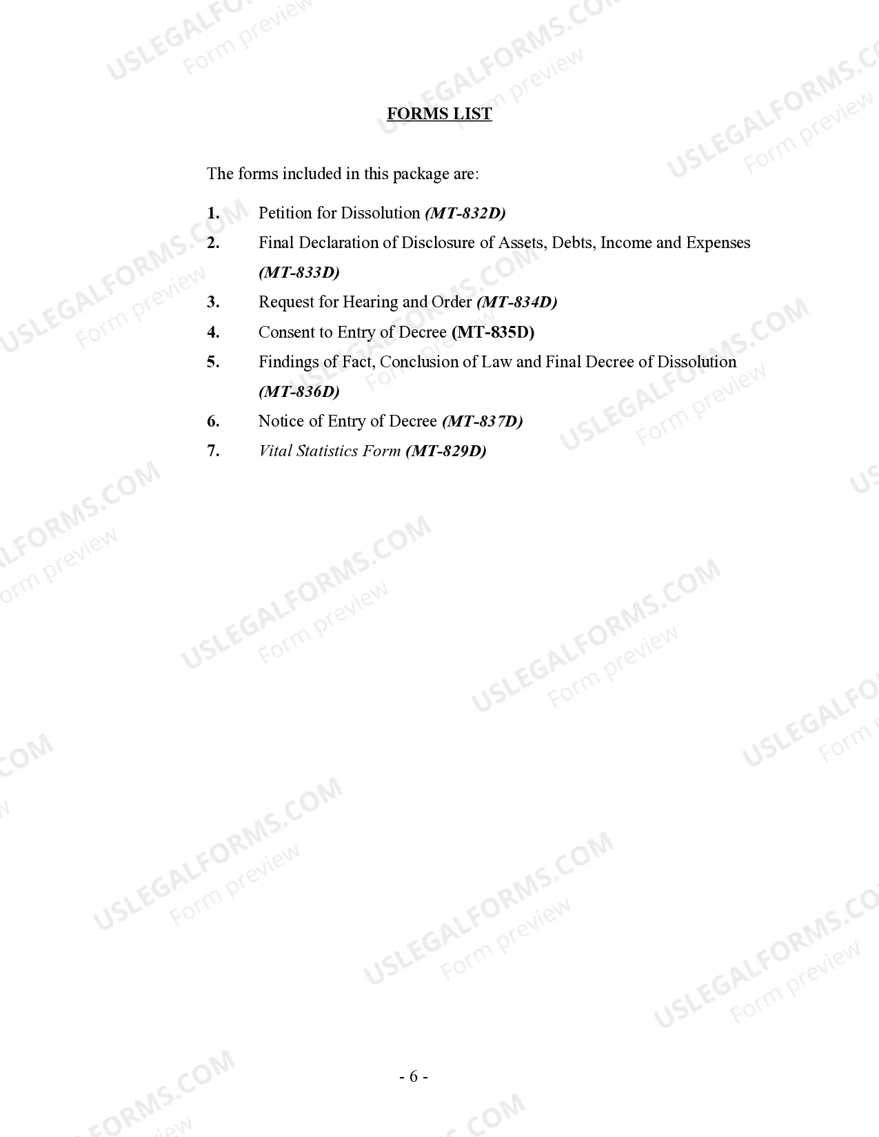 Preview Montana No-Fault Uncontested Agreed Divorce Package for Joint Dissolution of Marriage with Adult Children and with or without Property and Debts
