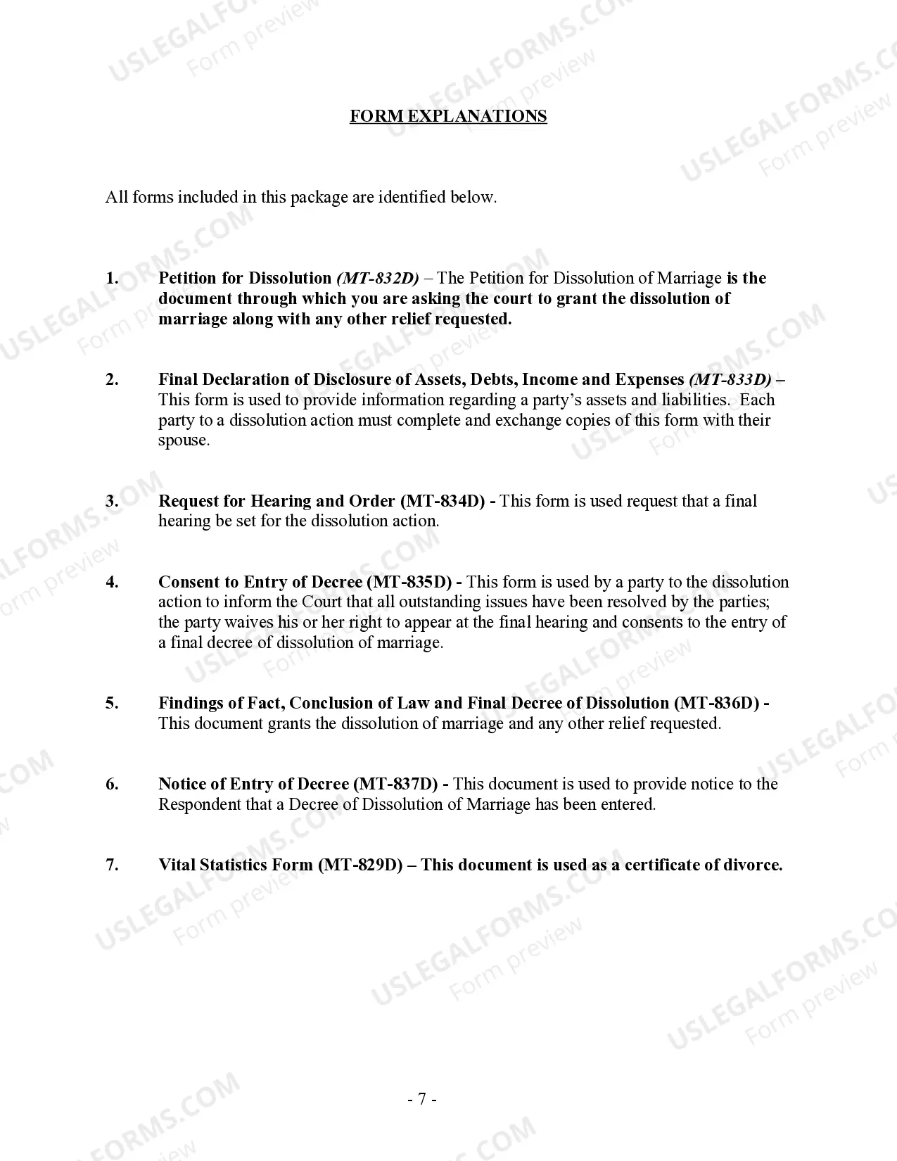 Preview Montana No-Fault Uncontested Agreed Divorce Package for Joint Dissolution of Marriage with Adult Children and with or without Property and Debts